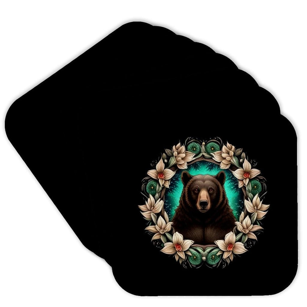 Black Bear Yucca Flower Tattoo Set of 8 Coasters J3146
