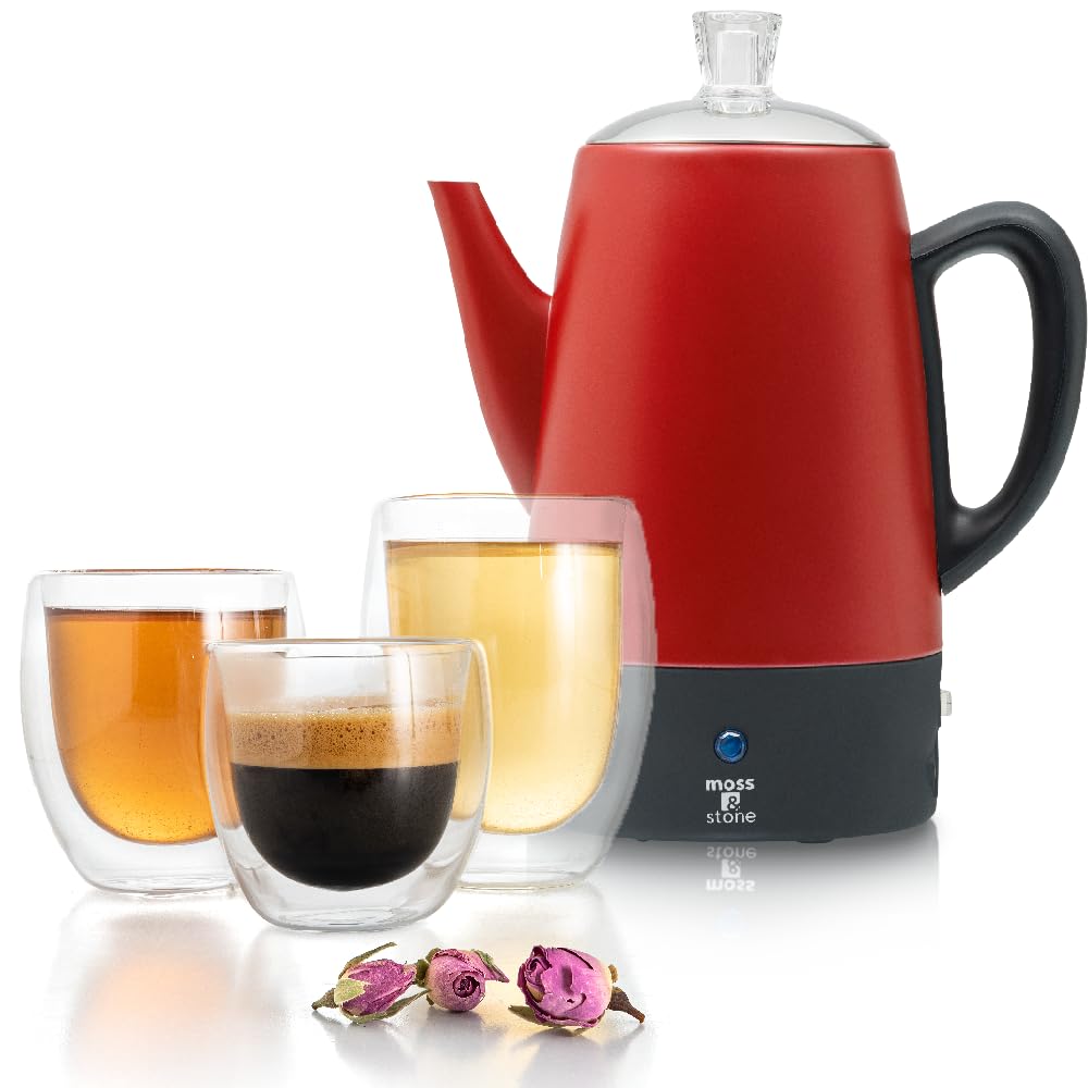 Red 10 Cups Electric Coffee Percolator with 3 Glass Cups T890