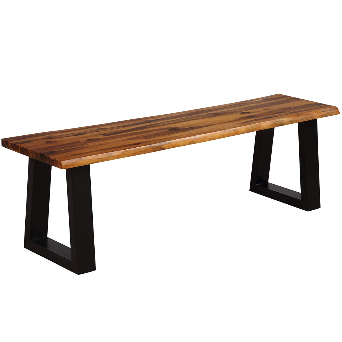 57.5" Live Edge Acacia Wood Outdoor Dining Bench with Metal Legs S66798