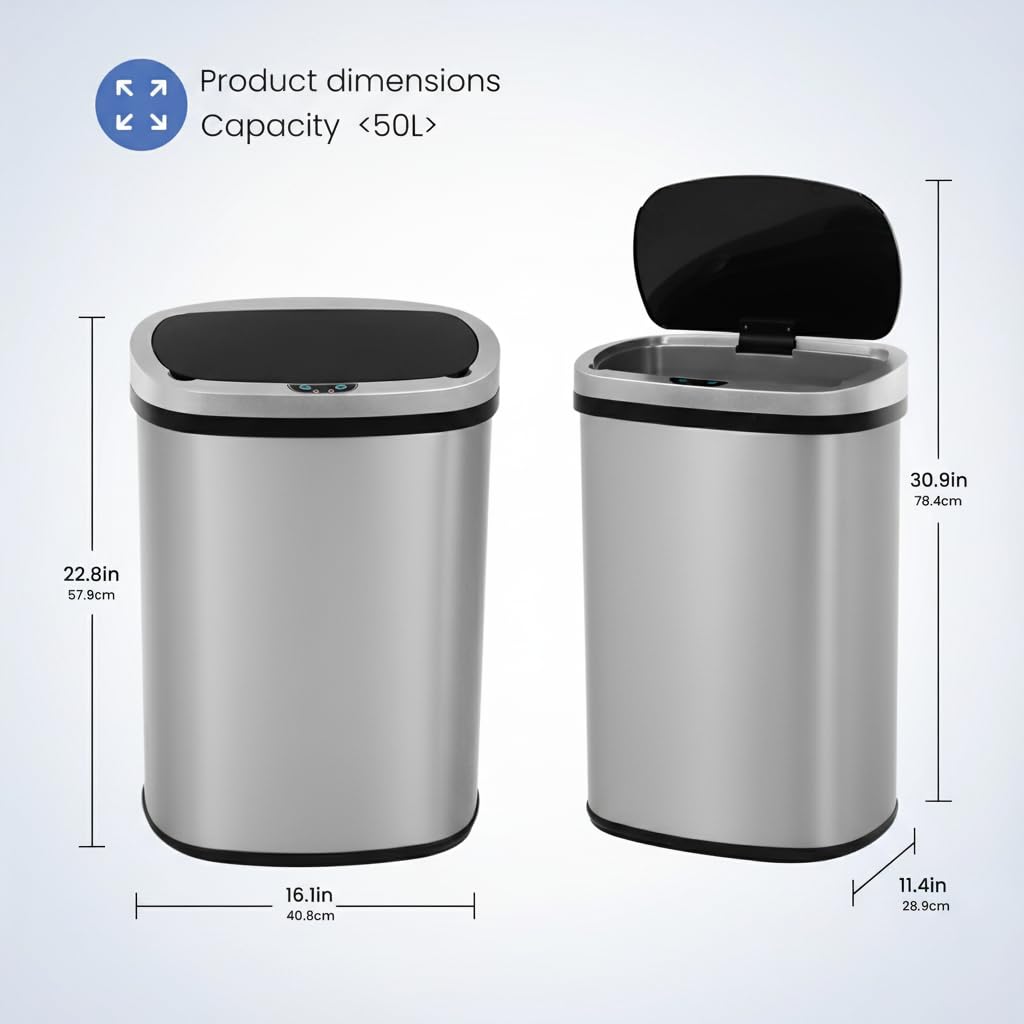 13 Gallon Touch-Free Motion Sensor Stainless-Steel Trash Can P581