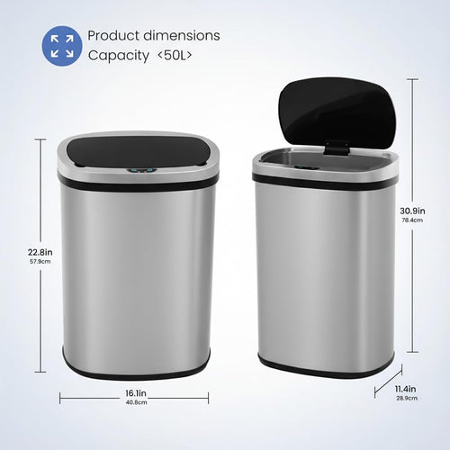 13 Gallon Touch-Free Motion Sensor Stainless-Steel Trash Can P581