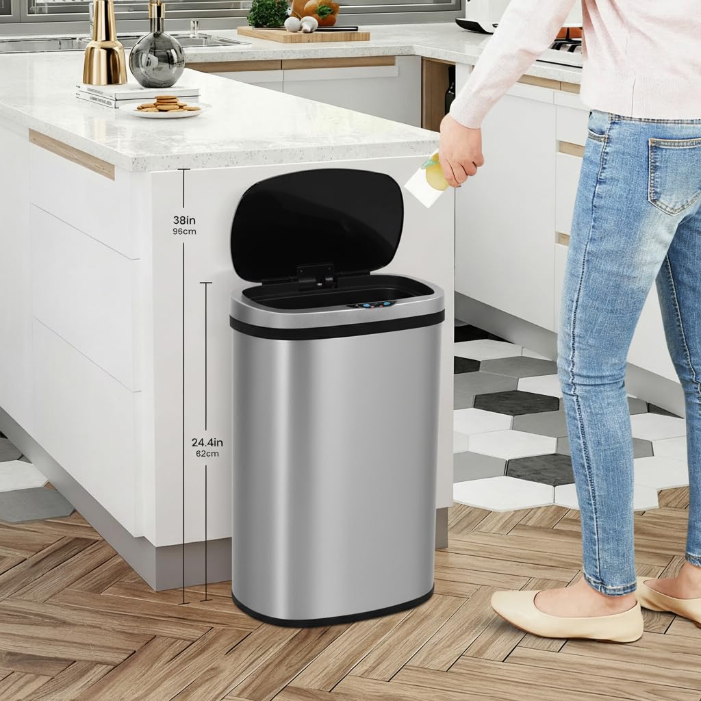 13 Gallon Touch-Free Motion Sensor Stainless-Steel Trash Can P581