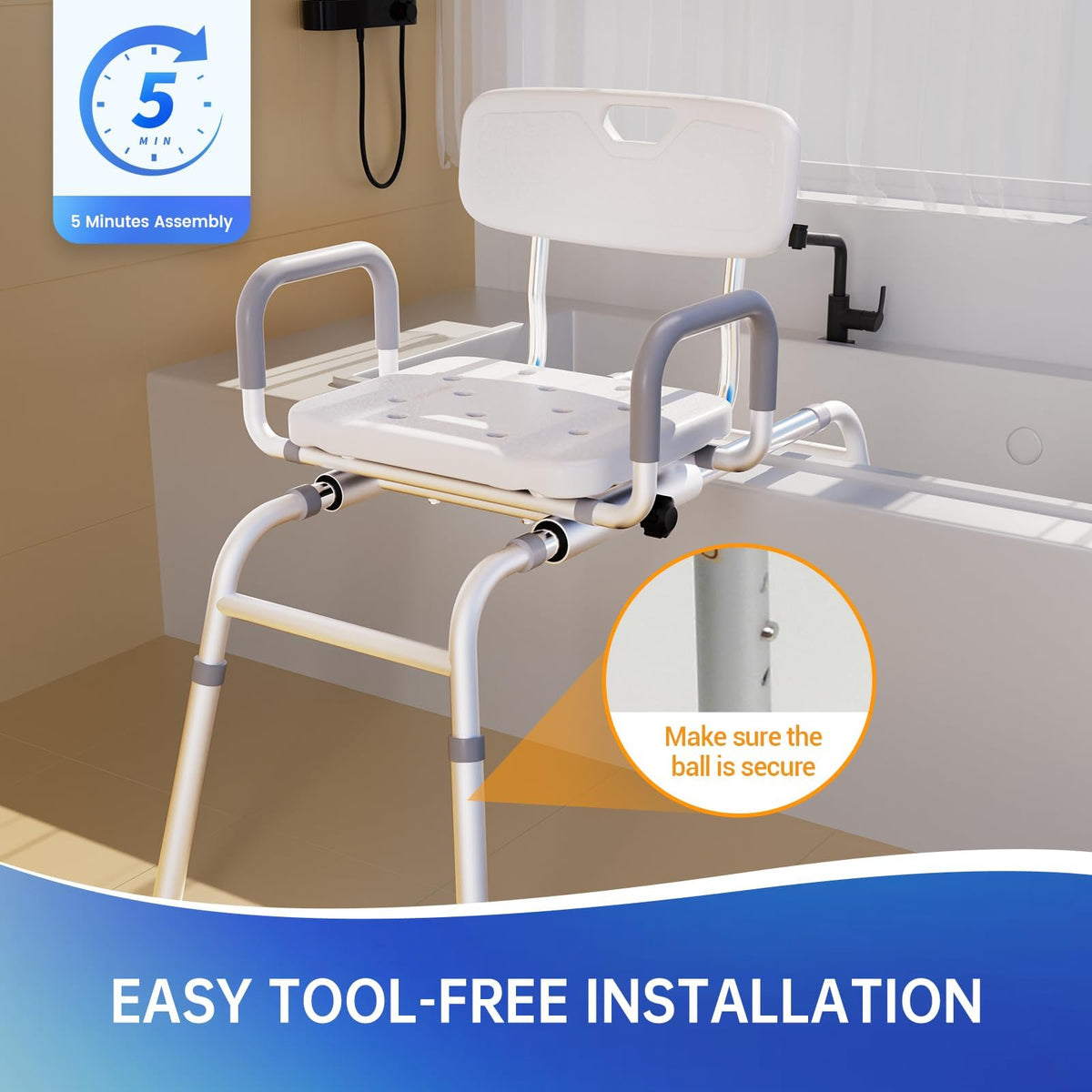 360° Swivel Adjustable Transfer Shower Chair with EVA Seat M7965