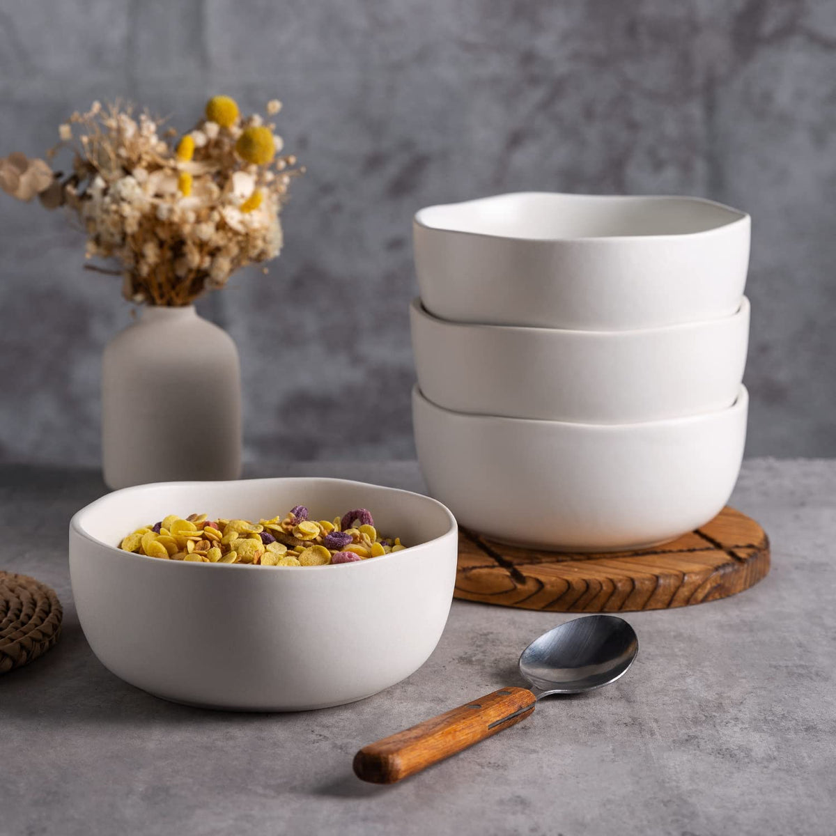 28oz Stoneware Cereal Bowls Set of 4 Matte White G766164