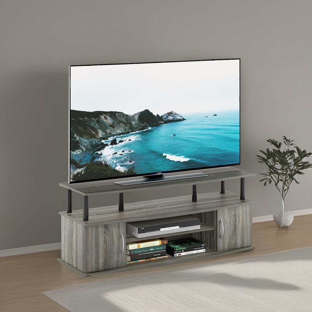French Oak Grey/Black Entertainment Stand for TV Up to 55 Inch O714123