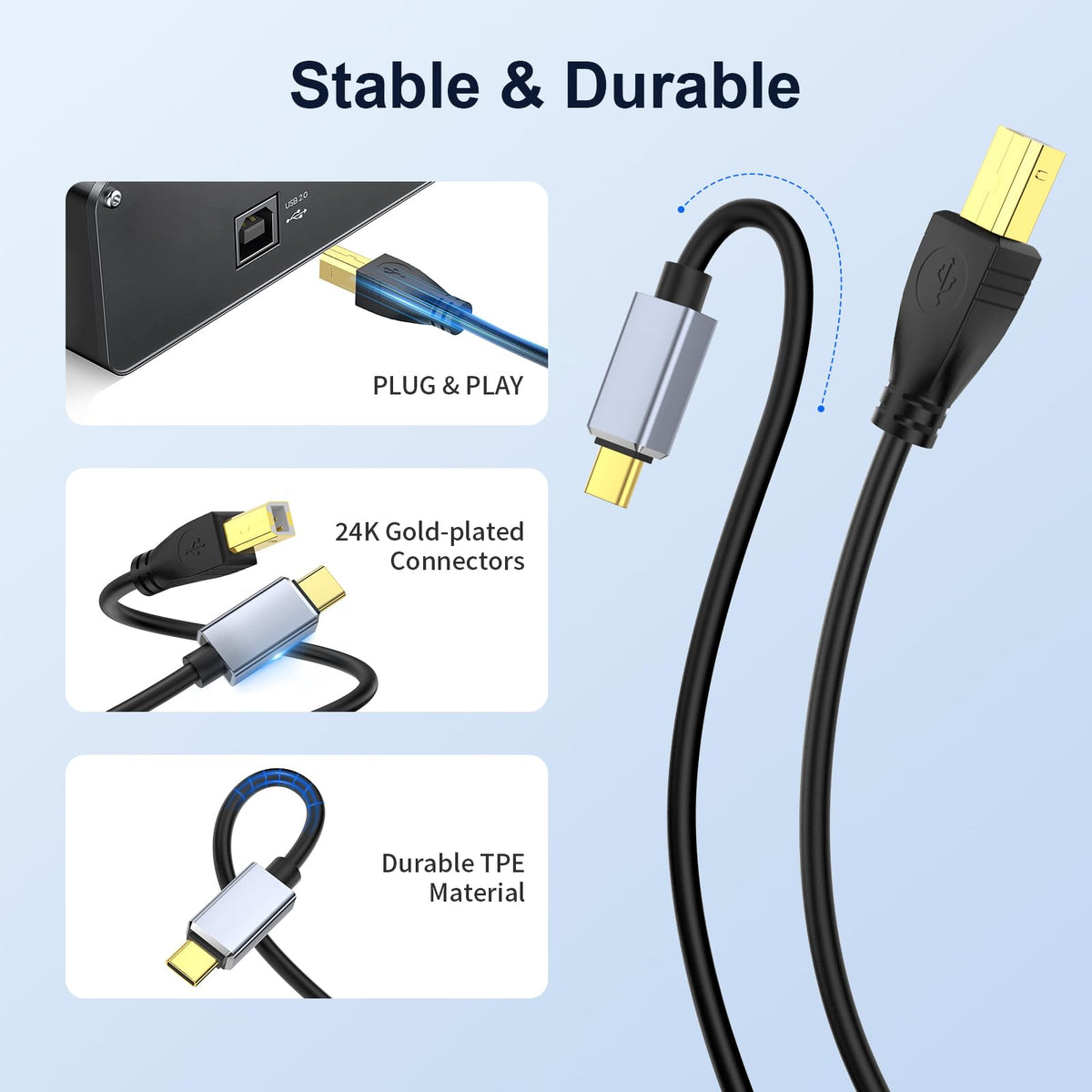 USB C to USB 2.0 MIDI Cable 5FT Black H638537