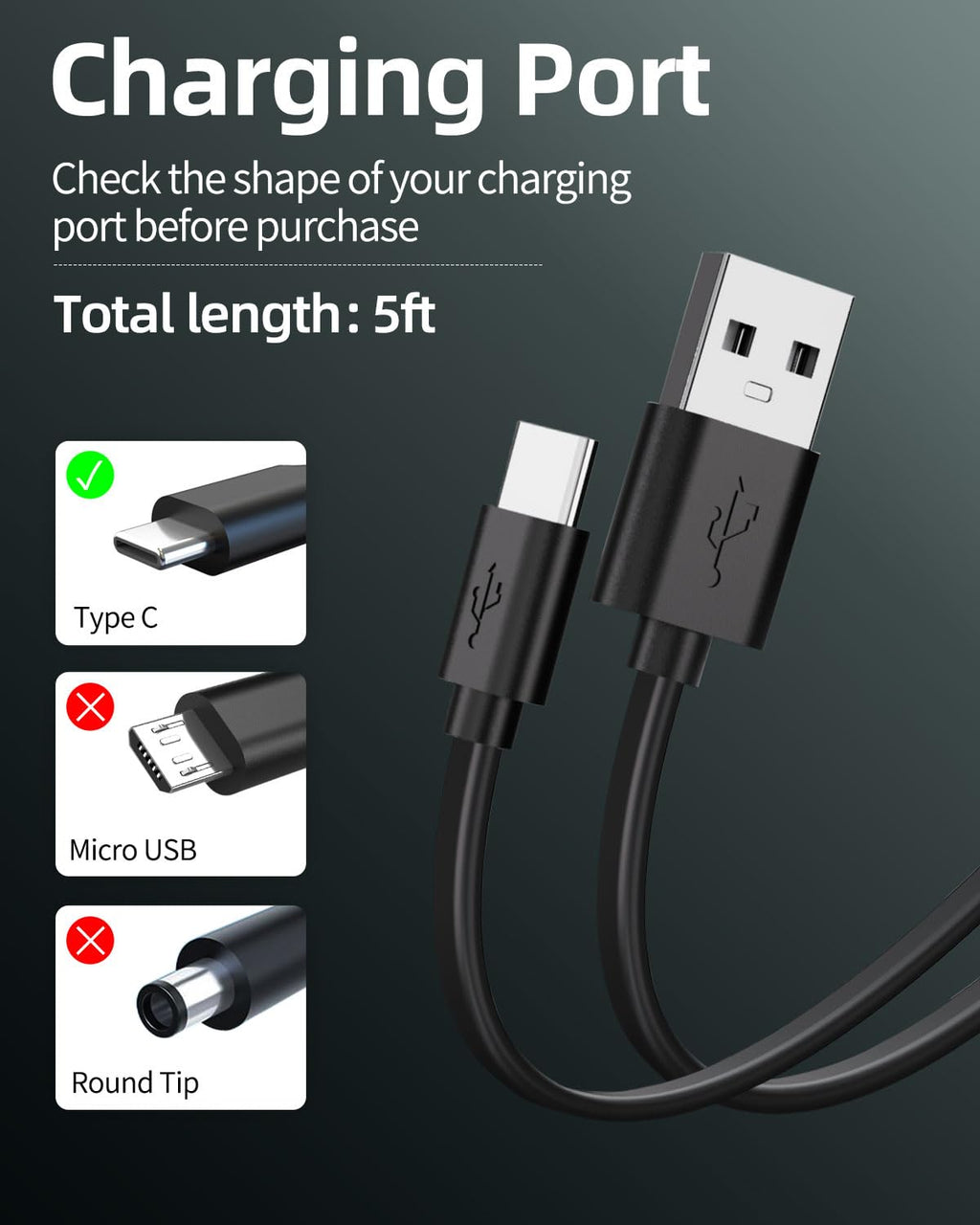 Black 5FT USB-C Replacement Charger Cable R470990
