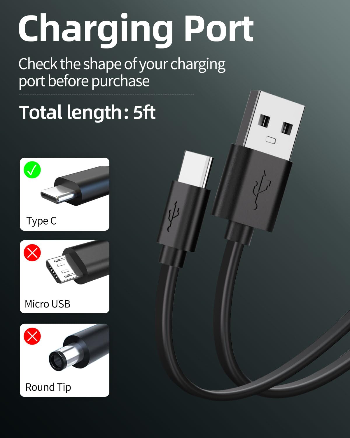 Black 5FT USB-C Replacement Charger Cable R470990
