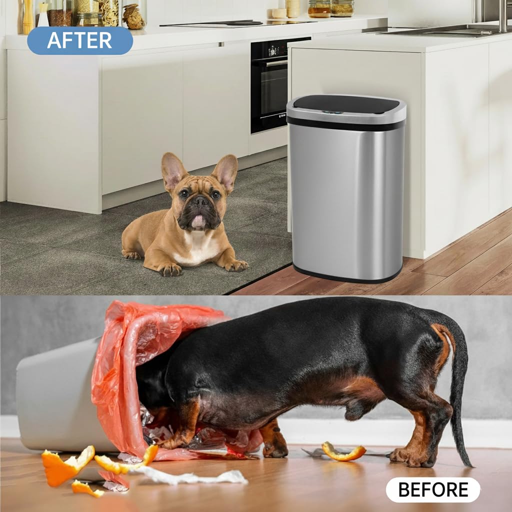 13 Gallon Touch-Free Motion Sensor Stainless-Steel Trash Can P581