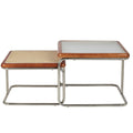 Mid Century Modern Coffee Table Set of 2 Square Metal Base Z989