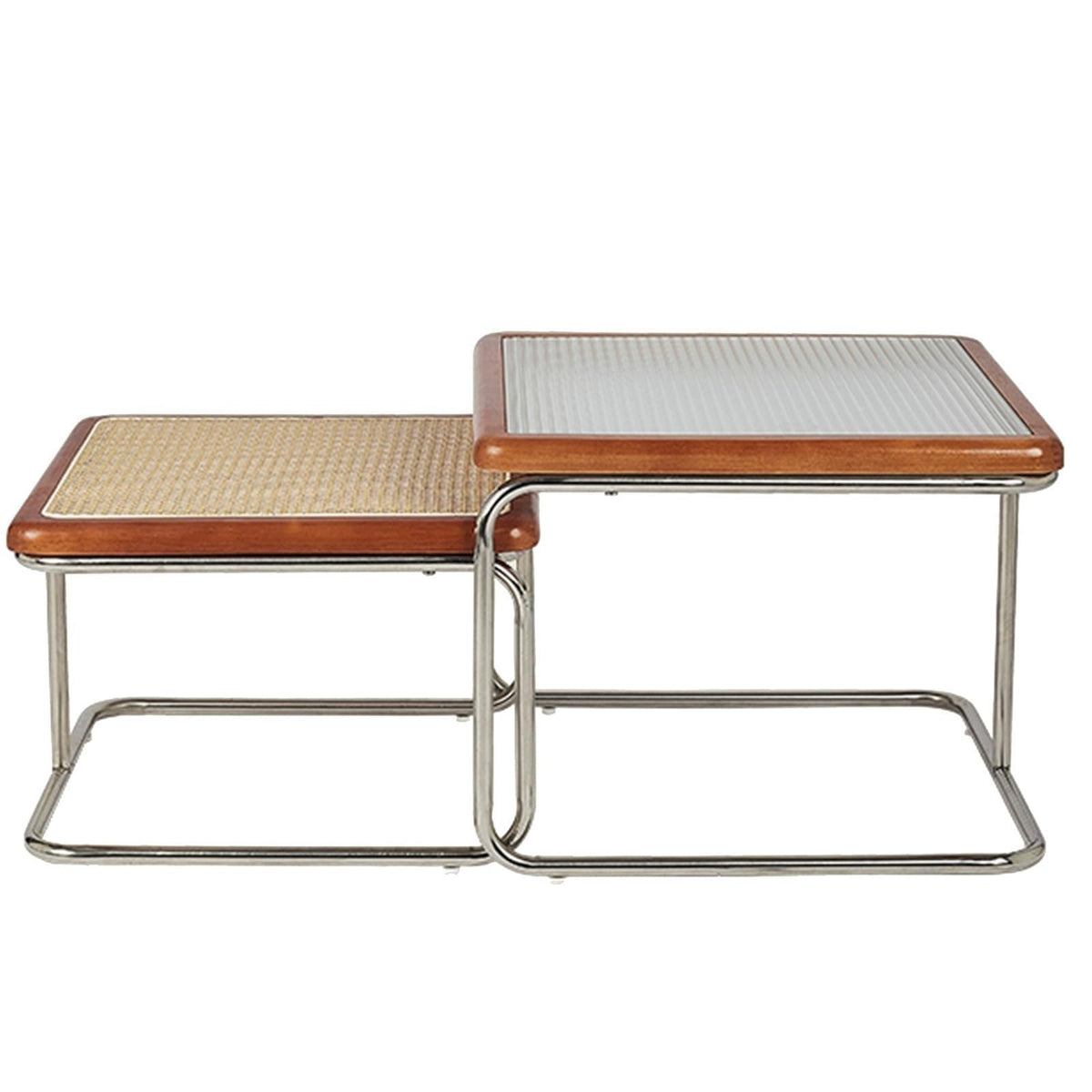 Mid Century Modern Coffee Table Set of 2 Square Metal Base Z989