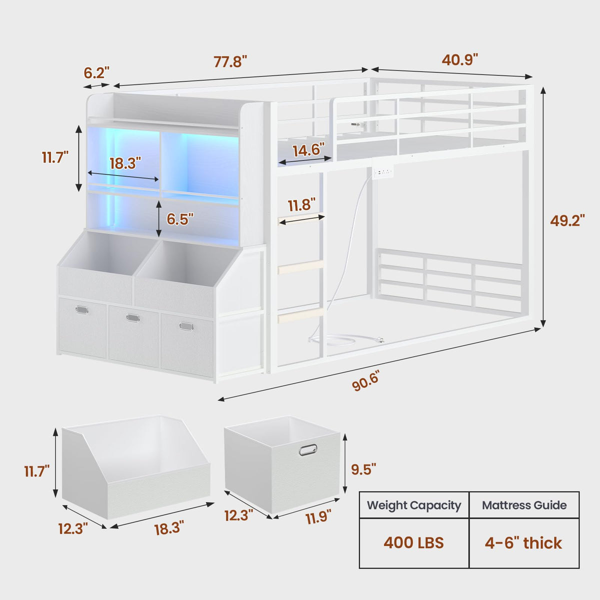 Twin Over Twin Bunk Bed with Bookshelf and Drawers S107