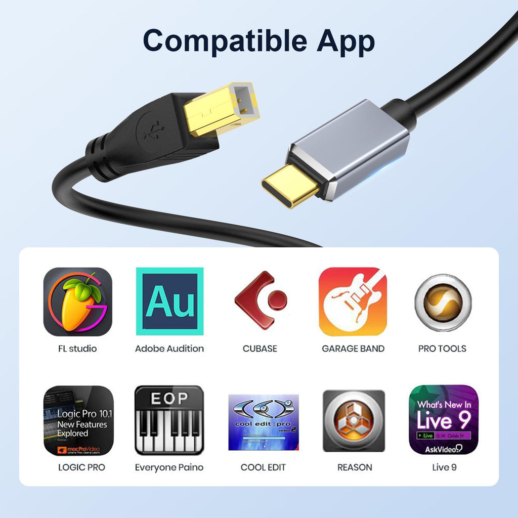 USB C to USB 2.0 MIDI Cable 5FT Black H638537