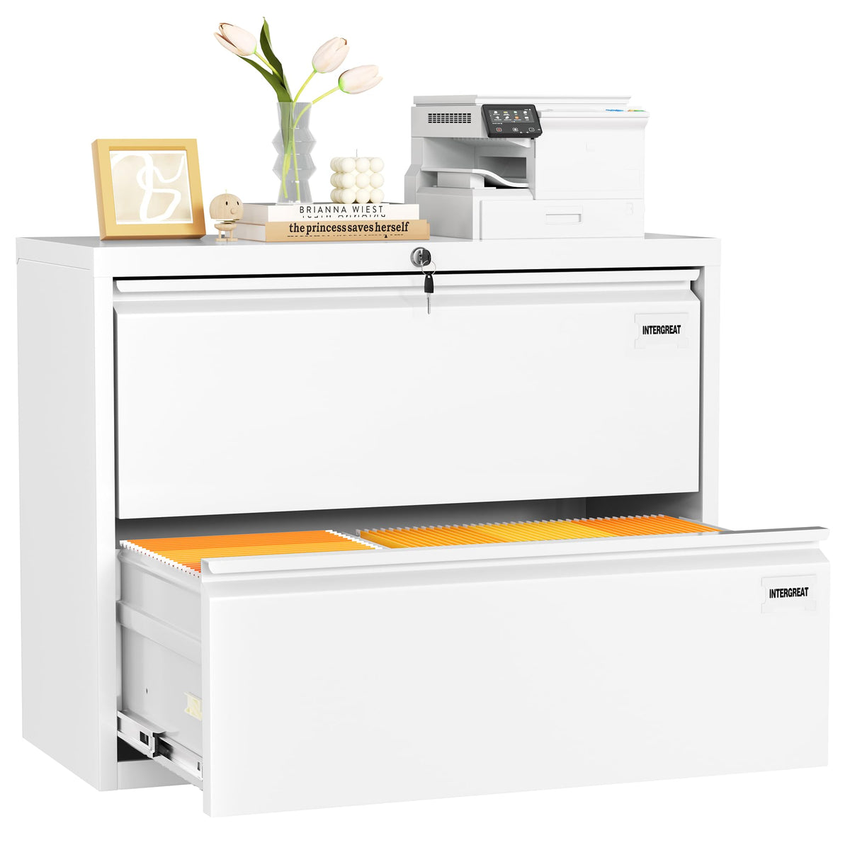 White 2 Drawer Lateral File Cabinet with Lock X26389