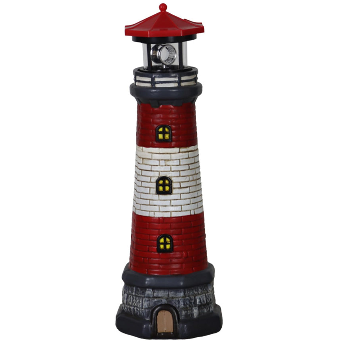 Solar Lighthouse with Rotating LED Lights, 4.7x4.7x14.8 Decorative Garden Statues, Red P9947