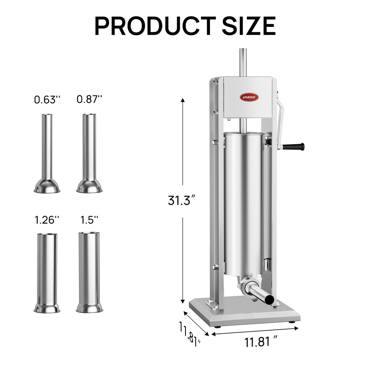 7L Stainless Steel Vertical Sausage Stuffer with 4 Stuffing Tubes L577611