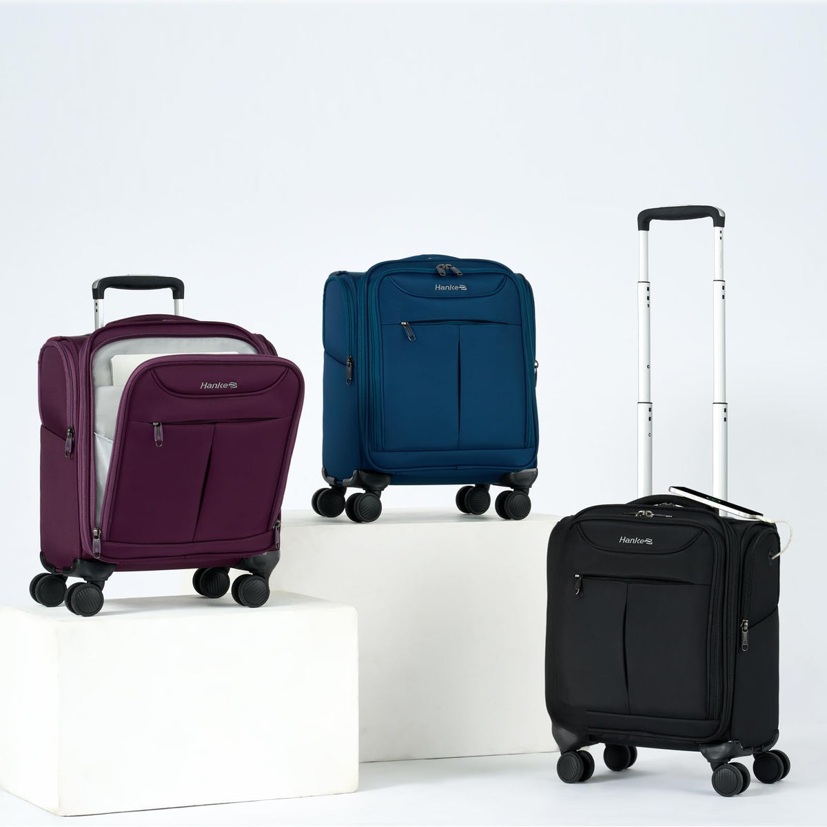 Black 16 Inch Underseat Carry On Luggage with Spinner Wheels J44110