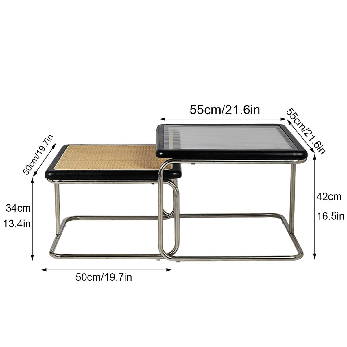 Mid Century Modern Coffee Table Set of 2 Square Metal Base Z989