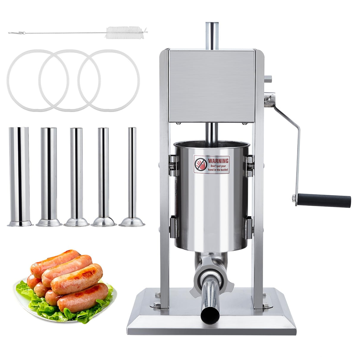 Manual 7LB Stainless Steel Sausage Stuffer with 4 Stuffing Tubes X423