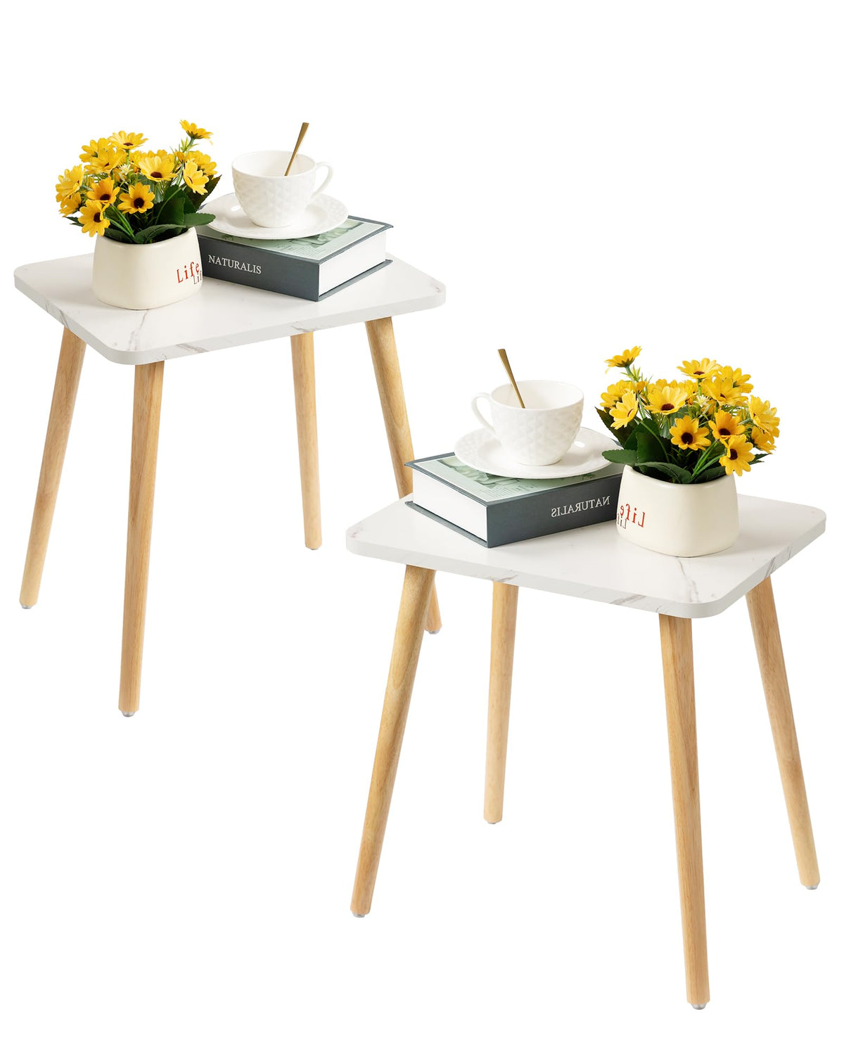 Set of 2 Small Side Table with Wood Legs Y38805