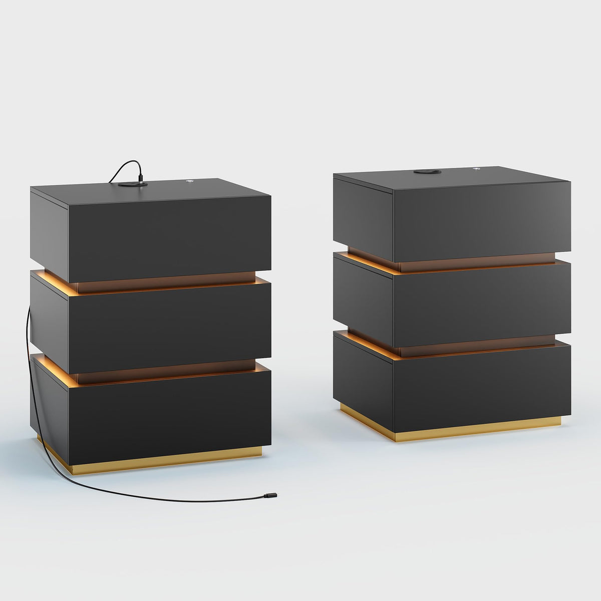 Black Set of 2 Nightstand with Wireless Charging and 3 Drawers Z823