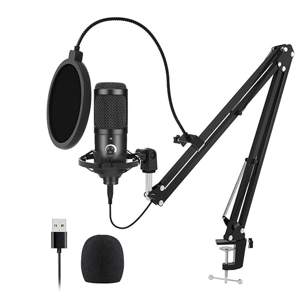 USB Condenser Microphone Kit with Scissor Arm, Shock Mount and Pop Filter E3669