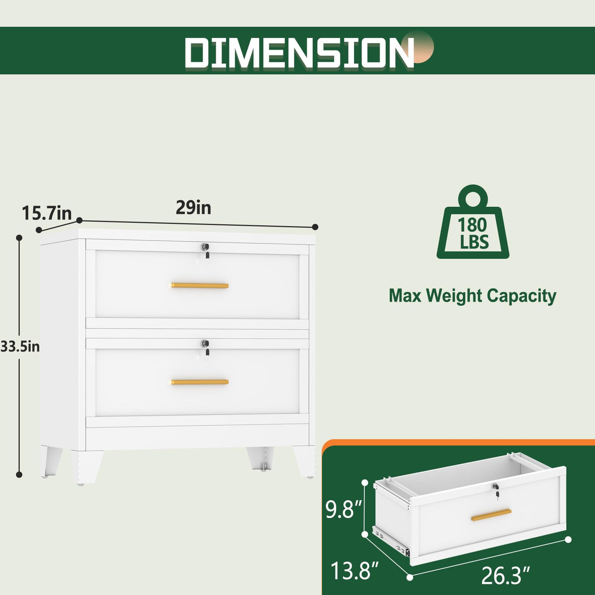 2 Drawer Metal File Cabinet with Lock H118