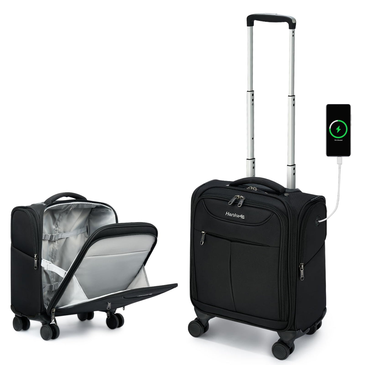 Black 16 Inch Underseat Carry On Luggage with Spinner Wheels J44110