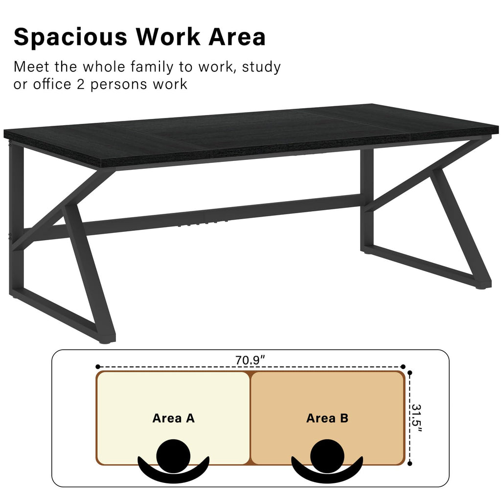 70 Inch Black Metal Wood Computer Desk M384