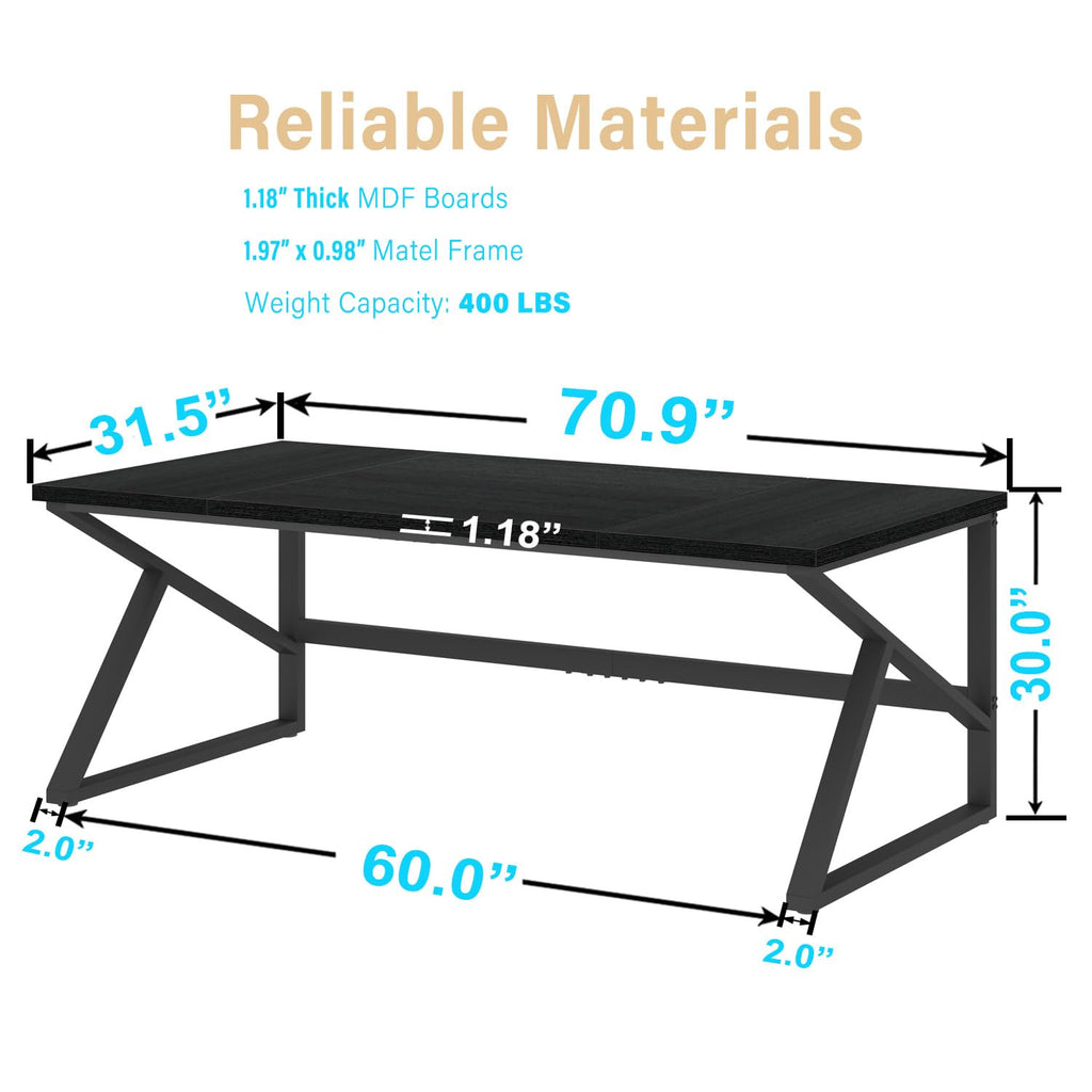 70 Inch Black Metal Wood Computer Desk M384