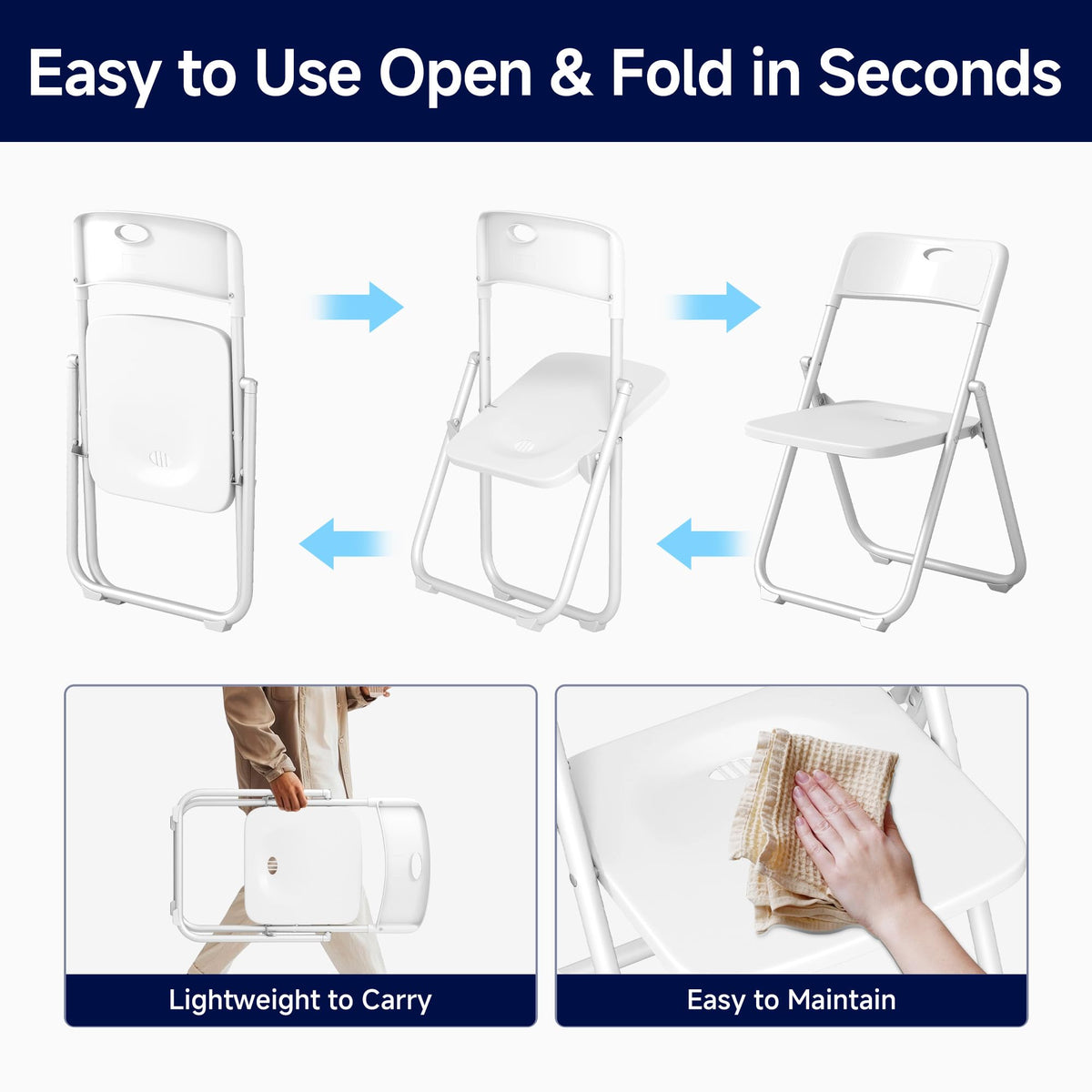 White Plastic Folding Chairs, 10 Pack N7375