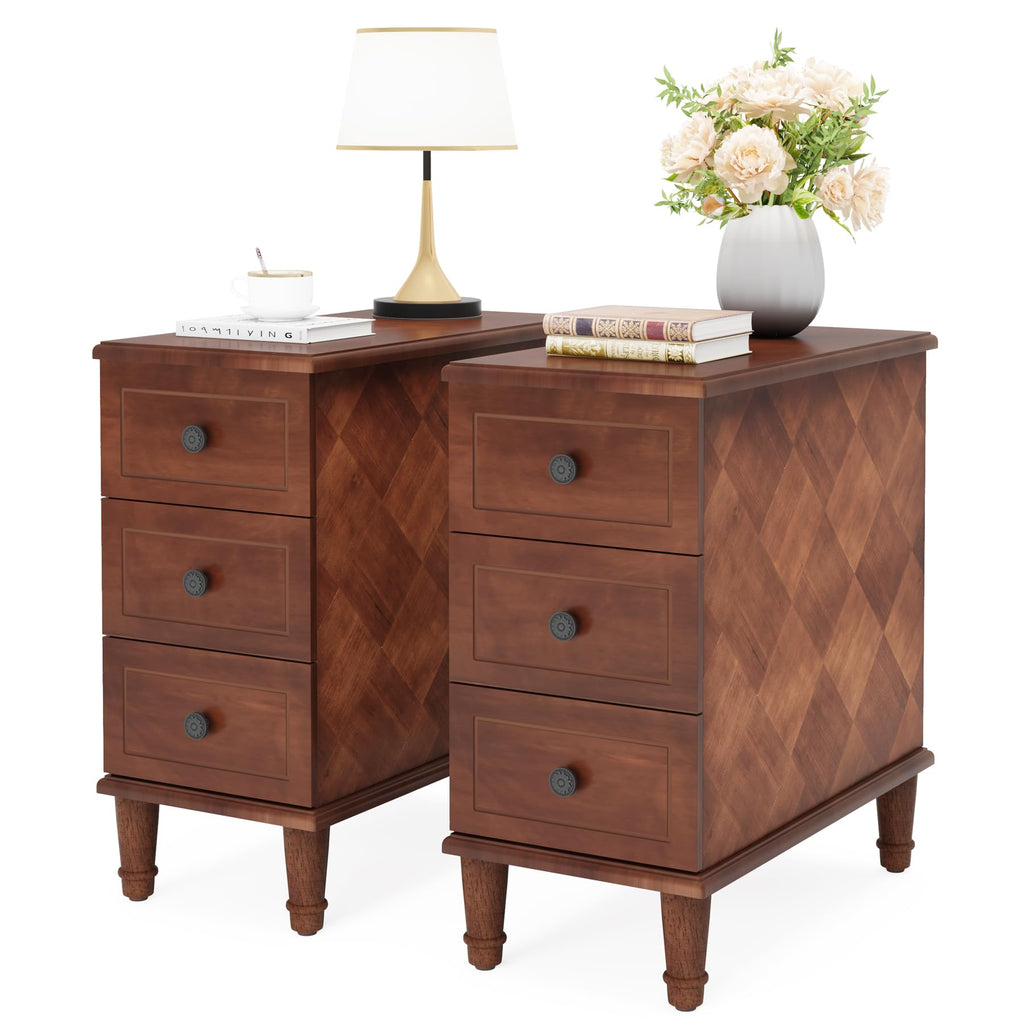 Solid Wood End Table Set of 2 with Drawers D3635