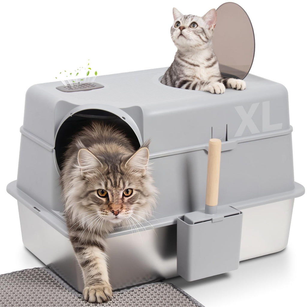 XL Stainless Steel Enclosed Cat Litter Box with Lid T947