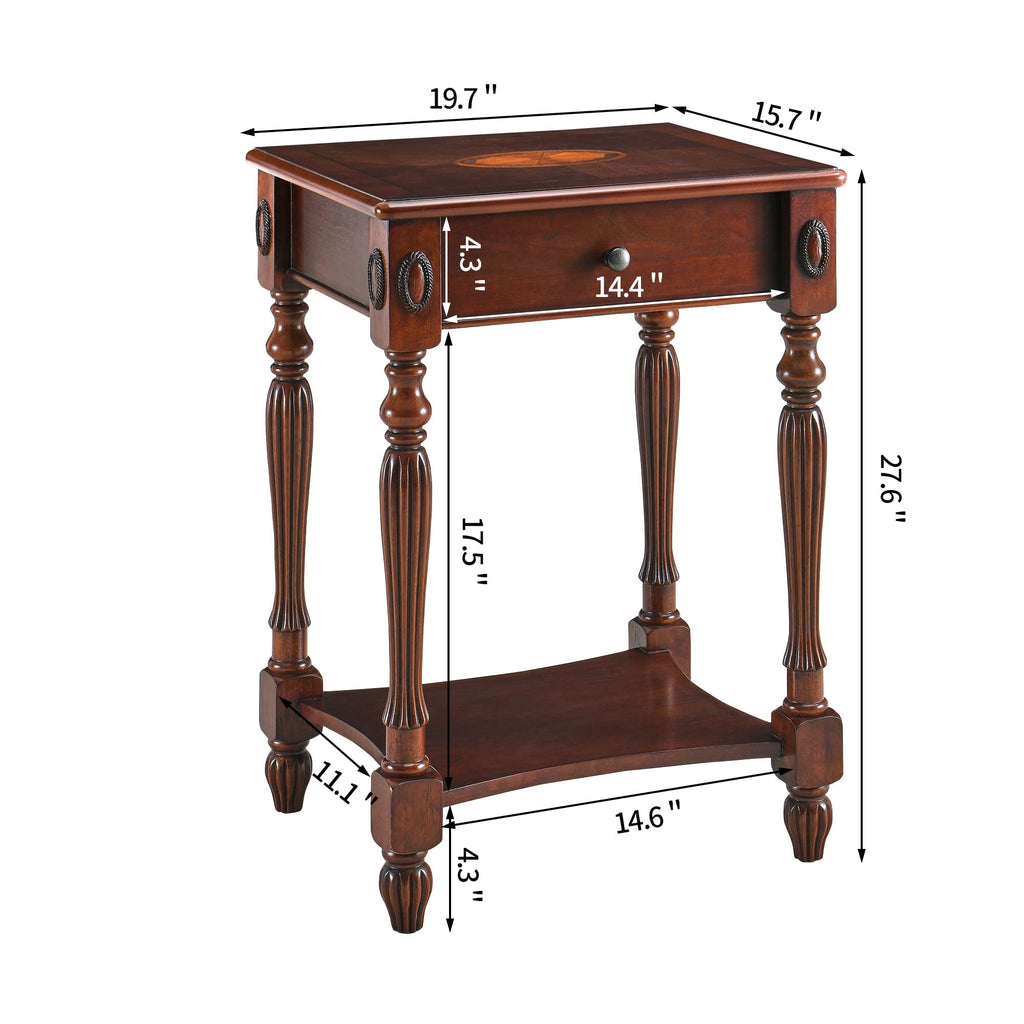 Wood End Table with Drawer and Storage Shelf L4279