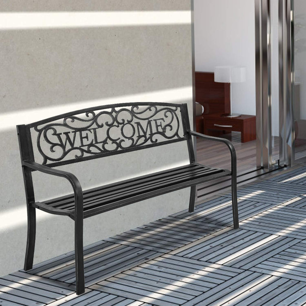 Black Metal Garden Patio Bench with Armrests L453872