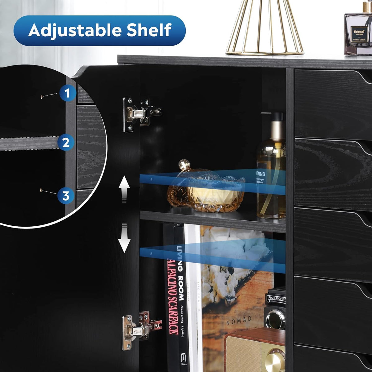 Black 5 Drawer Wood Storage Cabinet with Wheels F108