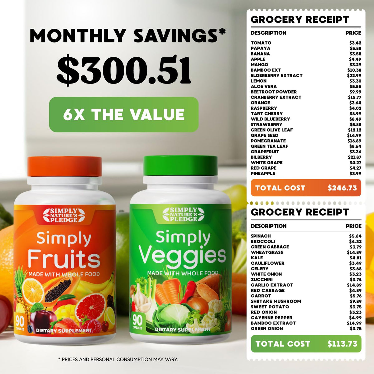 Fruits & Vegetables Supplement, 540 Capsules, 6-Pack I690431