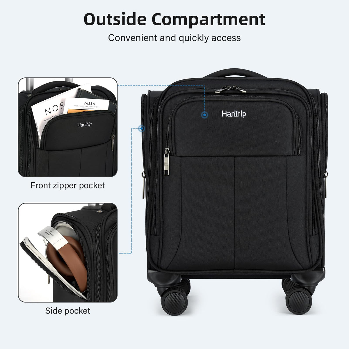 16 Inch Underseat Carry On Luggage with Spinner Wheels, Black A36890