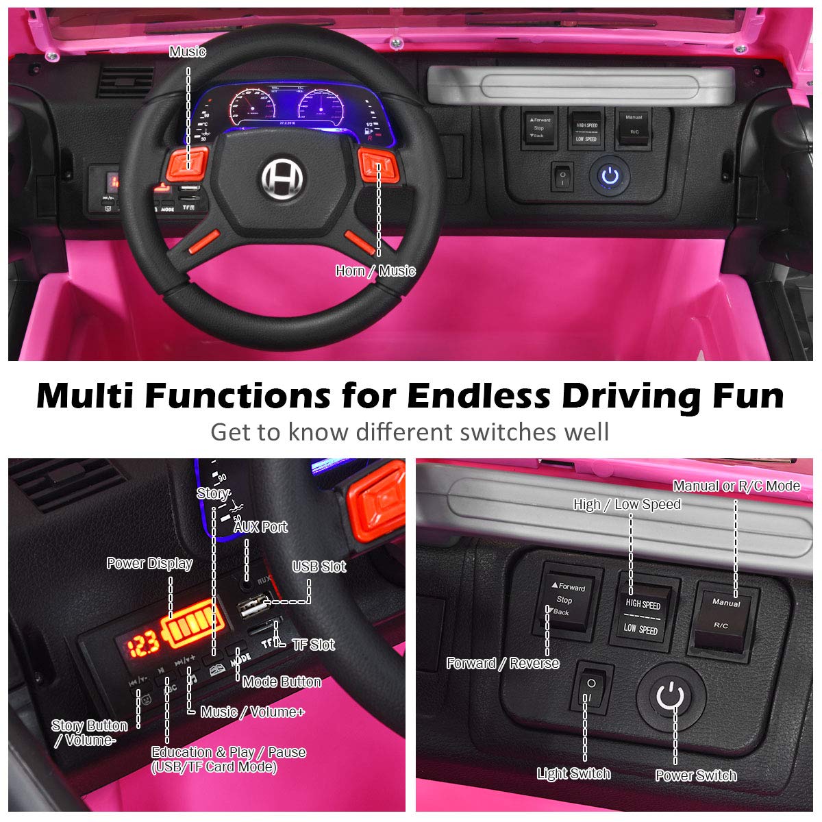 12V Battery Powered Ride on Truck with Remote Control, Pink L3076