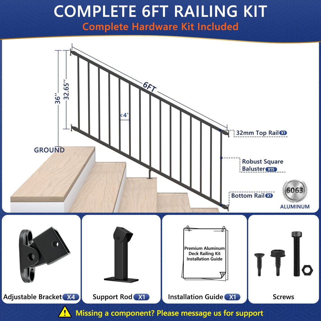 6 ft W Real Aluminum Stair Railing Kit Z182339