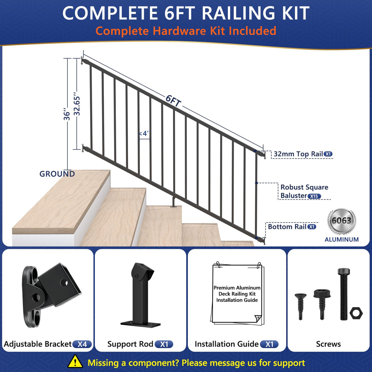 6 ft W Real Aluminum Stair Railing Kit Z182339