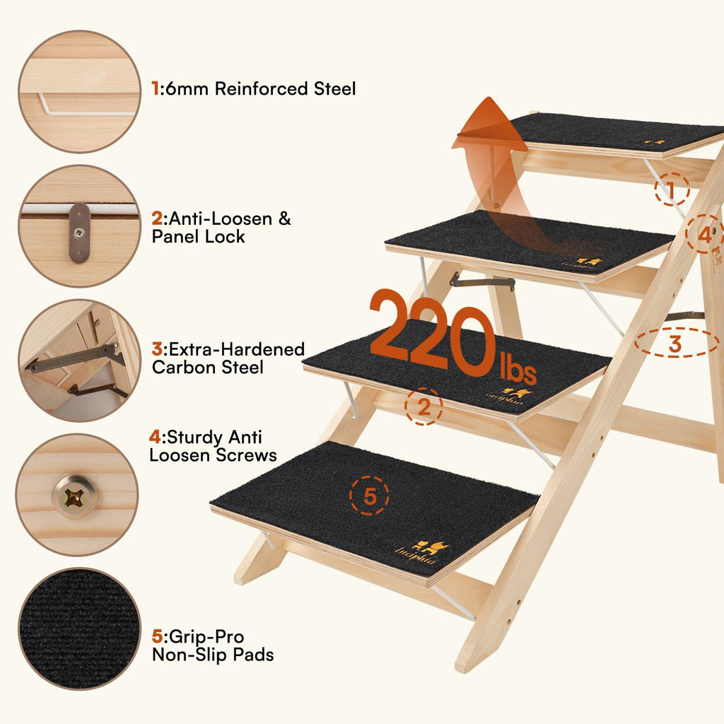 Wooden 4-Step Foldable Anti-Slip Dog Stairs N700