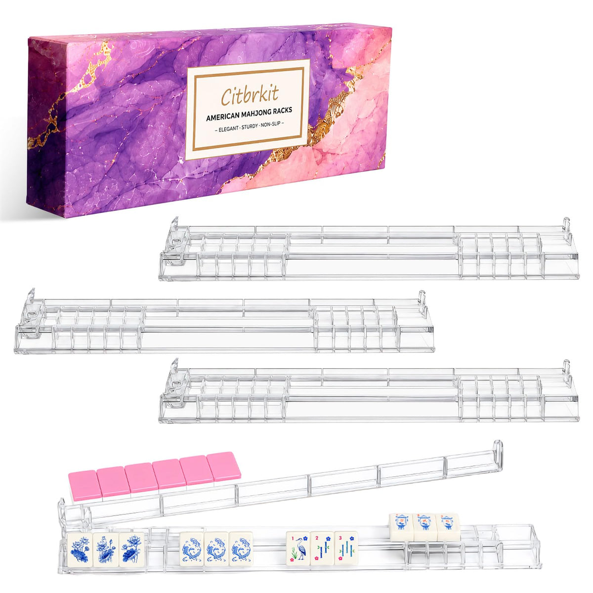 Clear Mahjong Racks with Pushers 4-Pack P28174