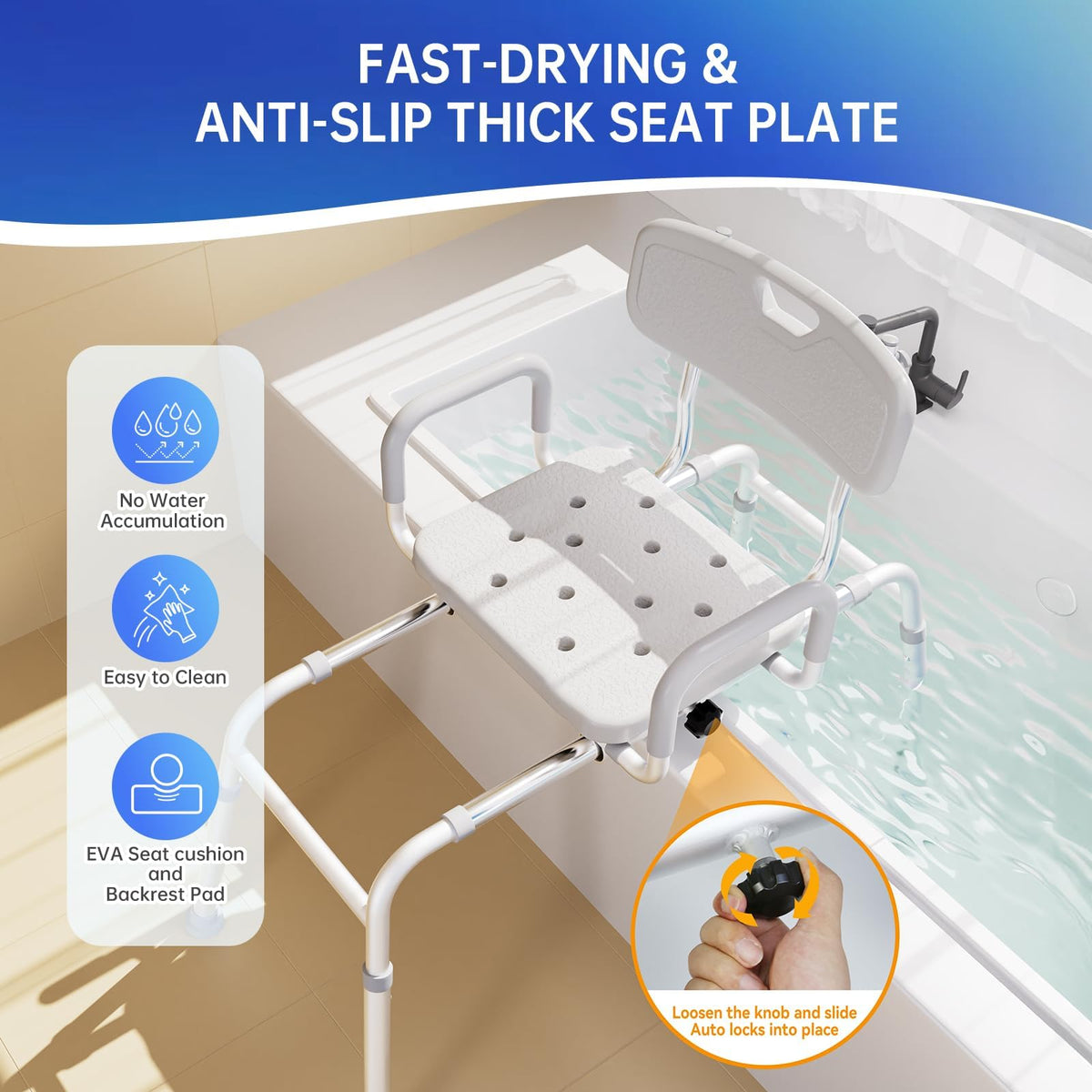 360° Swivel Adjustable Transfer Shower Chair with EVA Seat M7965