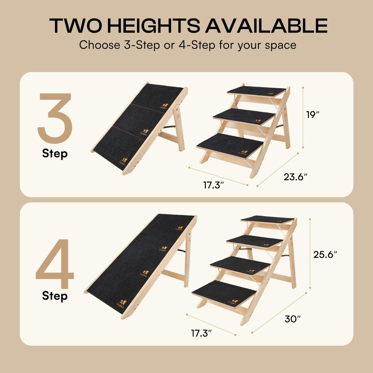 Wooden 4-Step Foldable Anti-Slip Dog Stairs N700
