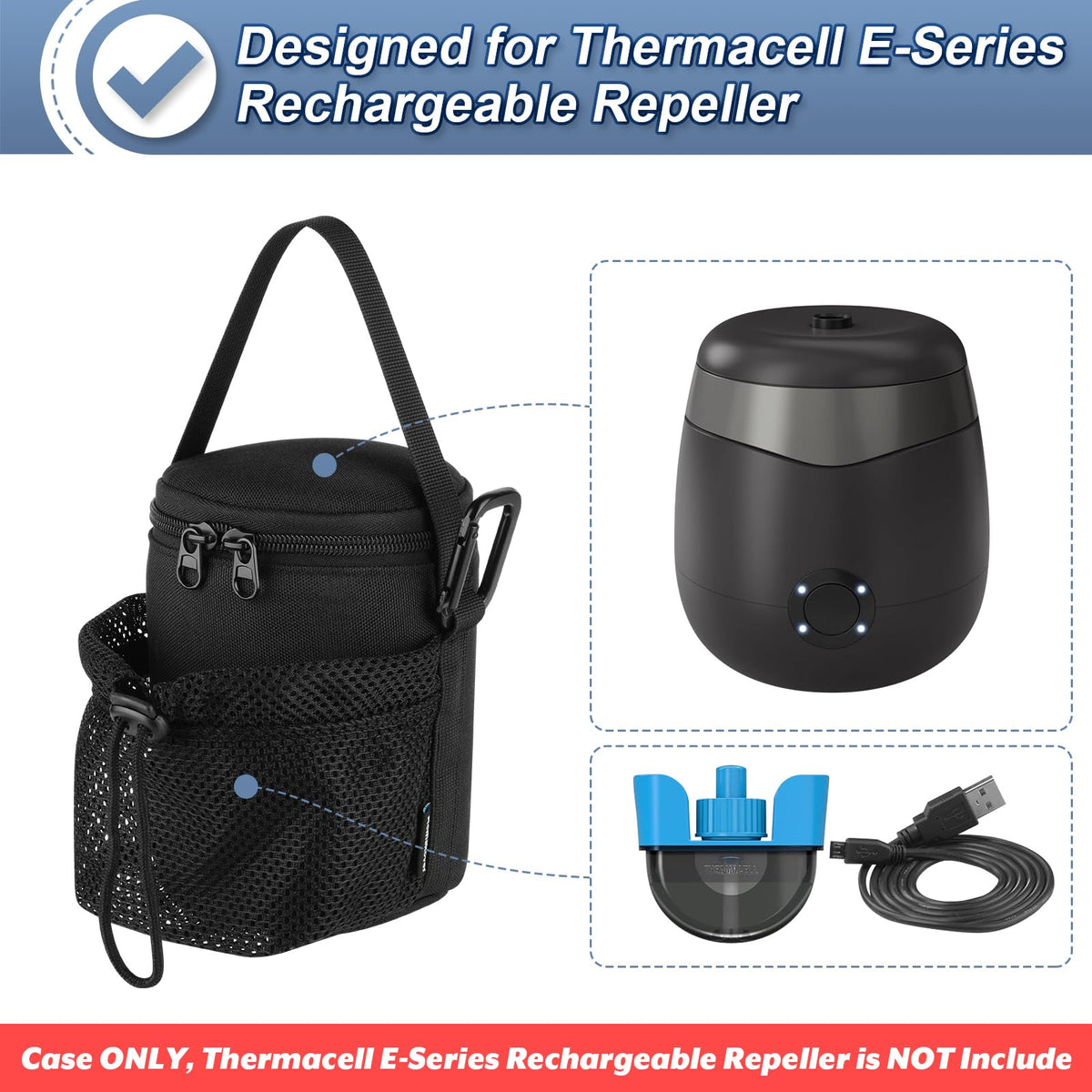 Portable Mosquito Repeller Storage Case with Metal Carabiner and Refill Pocket, Black D93787