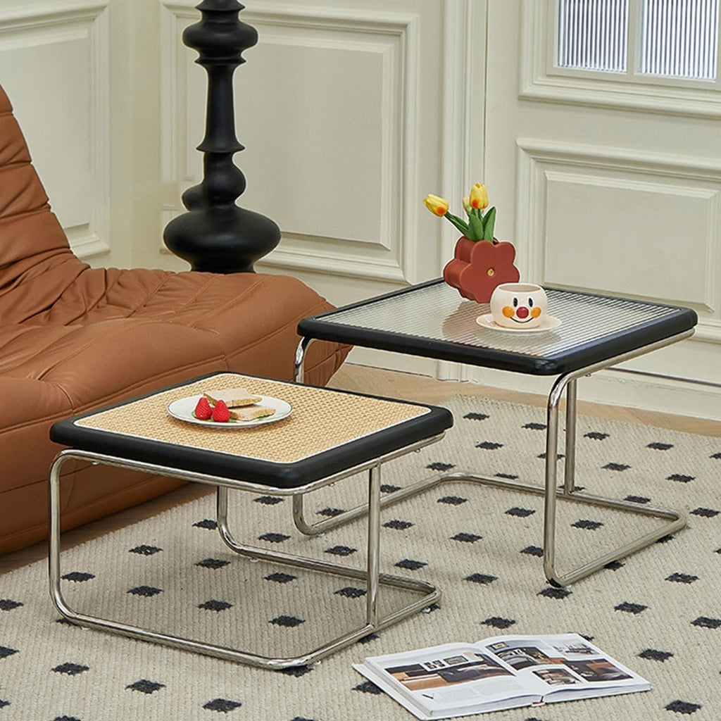 Mid Century Modern Coffee Table Set of 2 Square Metal Base Z989