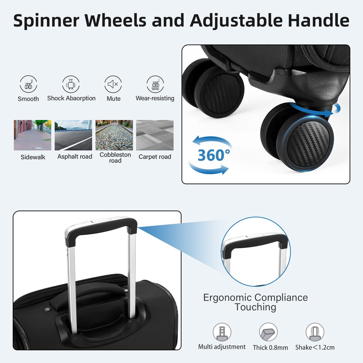 16 Inch Underseat Carry On Luggage with Spinner Wheels, Black A36890