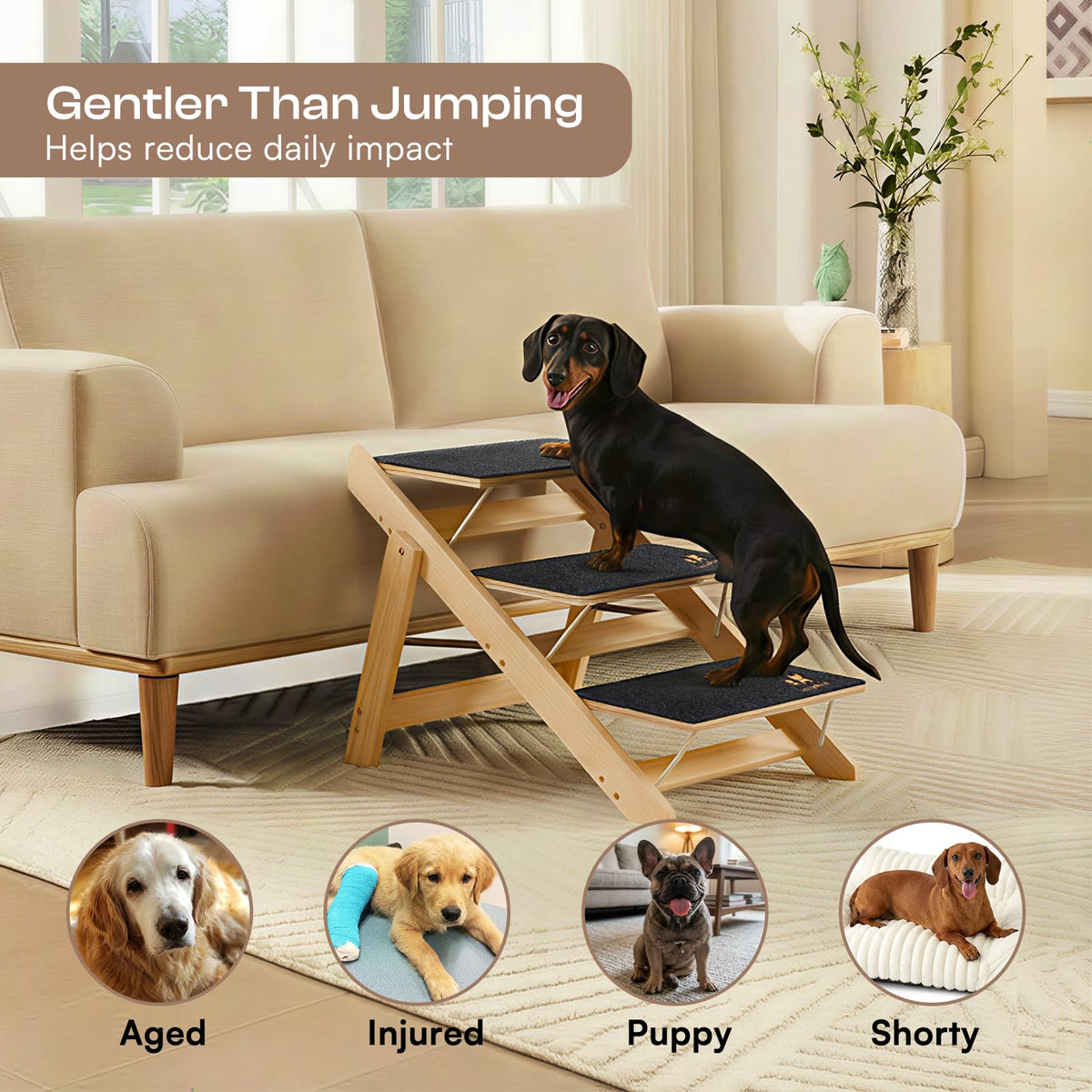 Wooden 4-Step Foldable Anti-Slip Dog Stairs N700