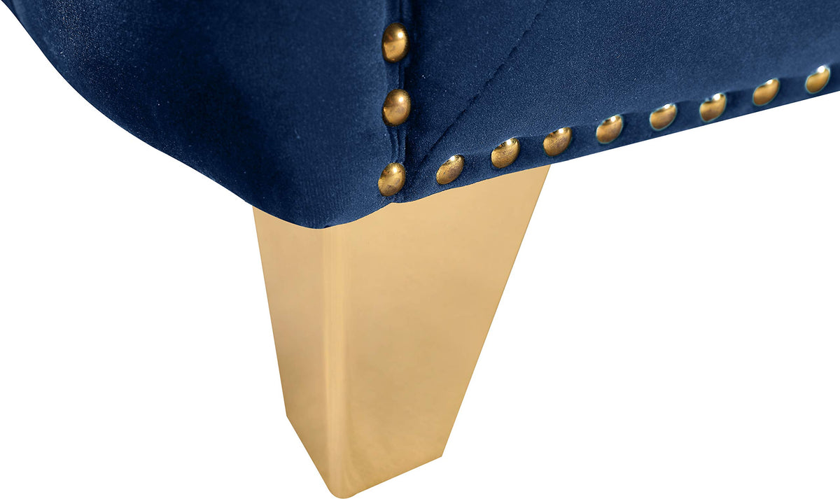 Navy Velvet Sofa with Gold Nailhead Trim L452